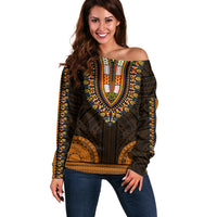 African Dashiki Off Shoulder Sweater With Polynesian Pattern - Gold LT9 Women Gold - Polynesian Pride