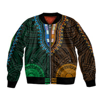 African Dashiki Bomber Jacket With Polynesian Pattern - Half Green and Gold LT9 Unisex Green and Gold - Polynesian Pride