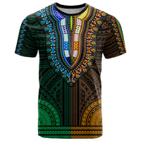 African Dashiki T Shirt With Polynesian Pattern Half Green and Gold LT9 Green and Gold - Polynesian Pride