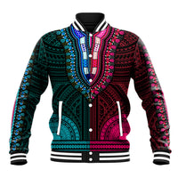 African Dashiki Baseball Jacket With Polynesian Pattern - Half Teal and Pink LT9 Unisex Teal and Pink - Polynesian Pride