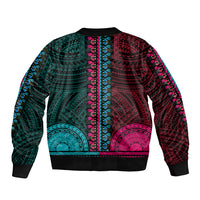 African Dashiki Sleeve Zip Bomber Jacket With Polynesian Pattern - Half Teal and Pink LT9 - Polynesian Pride