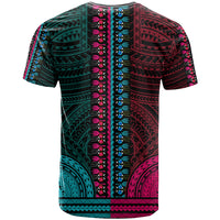 African Dashiki T Shirt With Polynesian Pattern Half Teal and Pink LT9 - Polynesian Pride