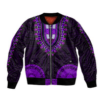 African Dashiki Sleeve Zip Bomber Jacket With Polynesian Pattern - Purple LT9 Unisex Purple - Polynesian Pride