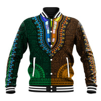 African Dashiki Baseball Jacket With Tapa Pattern - Half Green and Gold LT9 Unisex Green and Gold - Polynesian Pride