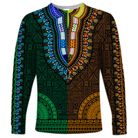 African Dashiki Long Sleeve Shirt With Tapa Pattern - Half Green and Gold LT9 Unisex Green and Gold - Polynesian Pride
