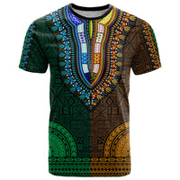 African Dashiki T Shirt With Tapa Pattern Half Green and Gold LT9 Green and Gold - Polynesian Pride