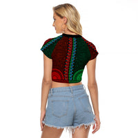African Dashiki Raglan Cropped T Shirt With Tapa Pattern - Half Green and Red LT9 - Polynesian Pride