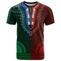 African Dashiki T Shirt With Tapa Pattern Half Green and Red LT9 Green and Red - Polynesian Pride