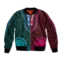 African Dashiki Bomber Jacket With Tapa Pattern - Half Teal and Pink LT9 Unisex Teal and Pink - Polynesian Pride