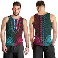 African Dashiki Men Tank Top With Tapa Pattern - Half Teal and Pink LT9 - Polynesian Pride