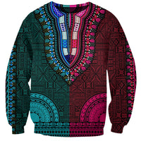 African Dashiki Sweatshirt With Tapa Pattern - Half Teal and Pink LT9 Unisex Teal and Pink - Polynesian Pride