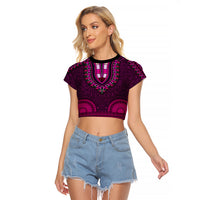African Dashiki Raglan Cropped T Shirt With Tapa Pattern - Pink LT9 Female Pink - Polynesian Pride