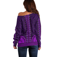 African Dashiki Off Shoulder Sweater With Tapa Pattern - Purple LT9 - Polynesian Pride