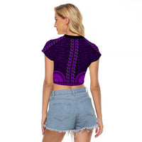 African Dashiki Raglan Cropped T Shirt With Tapa Pattern - Purple LT9 - Polynesian Pride