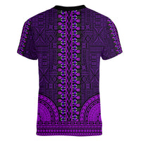 African Dashiki Women V Neck T Shirt With Tapa Pattern - Purple LT9 - Polynesian Pride