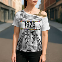 Independen Stet bilong Papua Niugini 1975 Cross Shoulder Shirt White Tribal Papua New Guinea Province Flag LT9 - Polynesian Pride