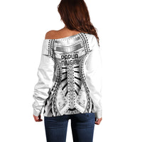Independen Stet bilong Papua Niugini 1975 Off Shoulder Sweater White Tribal Papua New Guinea Province Flag LT9 - Polynesian Pride