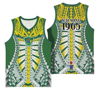 Cook Islands 1965 National Pride Basketball Jersey Green Yellow Tribal Pattern LT9 - Polynesian Pride