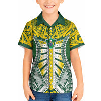 Cook Islands 1965 National Pride Kid Hawaiian Shirt Green Yellow Tribal Pattern LT9 Kid Green - Polynesian Pride