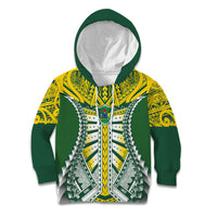 Cook Islands 1965 National Pride Kid Hoodie Green Yellow Tribal Pattern LT9 Hoodie Green - Polynesian Pride
