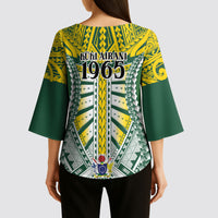 Cook Islands 1965 National Pride Kimono Sleeve Blouse Green Yellow Tribal Pattern LT9 - Polynesian Pride