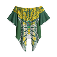 Cook Islands 1965 National Pride Off Shoulder Wrap Waist Top Green Yellow Tribal Pattern LT9 - Polynesian Pride