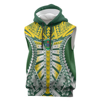 Cook Islands 1965 National Pride Sleeveless Hoodie Green Yellow Tribal Pattern LT9 Green - Polynesian Pride