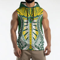 Cook Islands 1965 National Pride Sleeveless Hoodie Green Yellow Tribal Pattern LT9 - Polynesian Pride