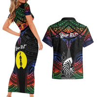 Personalised New Caledonia All Saints Day Couples Matching Short Sleeve Bodycon Dress and Hawaiian Shirt Candle Light with Polynesian Style