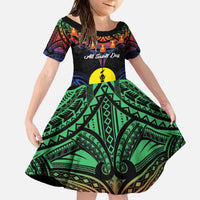 Personalised New Caledonia All Saints Day Family Matching Off The Shoulder Long Sleeve Dress and Hawaiian Shirt Candle Light with Polynesian Style LT9 Daughter's Dress Black - Polynesian Pride