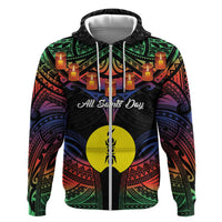 Personalised New Caledonia All Saints Day Hoodie Candle Light with Polynesian Style LT9 Zip Hoodie Black - Polynesian Pride