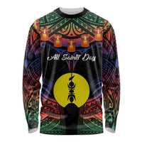 Personalised New Caledonia All Saints Day Long Sleeve Shirt Candle Light with Polynesian Style LT9 Unisex Black - Polynesian Pride