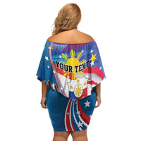 Personalized Filipino-American Family Matching Off Shoulder Short Dress and Hawaiian Shirt The Eight-Rayed Sun with Bald Eagle