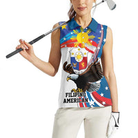 Personalized Filipino-American Women Sleeveless Polo Shirt The Eight-Rayed Sun with Bald Eagle