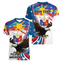 Personalized Filipino-American Women V-Neck T-Shirt The Eight-Rayed Sun with Bald Eagle
