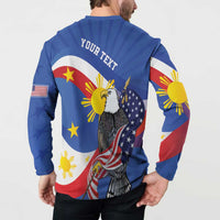 Personalized Filipino-American Button Sweatshirt Philippines Coat Of Arms with Bald Eagle