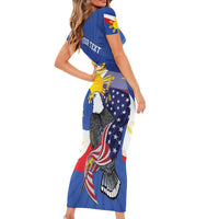 Personalized Filipino-American Short Sleeve Bodycon Dress Philippines Coat Of Arms with Bald Eagle LT9 - Polynesian Pride