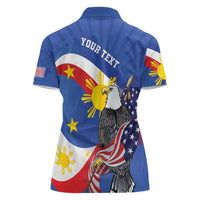 Personalized Filipino-American Women Polo Shirt Philippines Coat Of Arms with Bald Eagle