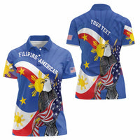 Personalized Filipino-American Women Polo Shirt Philippines Coat Of Arms with Bald Eagle