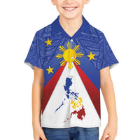 Personalized Pilipinas Eight-Rayed Sun Family Matching Off The Shoulder Long Sleeve Dress and Hawaiian Shirt Philippines Map With Polynesian Style LT9 Son's Shirt Blue - Polynesian Pride