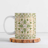 Squares Maile Leaf Ceramic Mug Beige Palaka Hawaiian Quilt Pattern - Polynesian Pride