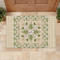 Squares Maile Leaf Rubber Doormat Beige Palaka Hawaiian Quilt Pattern - Polynesian Pride