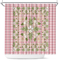 Squares Maile Leaf Shower Curtain Pink Palaka Hawaiian Quilt Pattern - Polynesian Pride