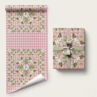 Squares Maile Leaf Wrapping Paper Pink Palaka Hawaiian Quilt Pattern - Polynesian Pride