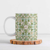 Squares Maile Leaf Ceramic Mug Turquoise Palaka Hawaiian Quilt Pattern - Polynesian Pride