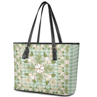 Squares Maile Leaf Leather Tote Bag Turquoise Palaka Hawaiian Quilt Pattern - Polynesian Pride