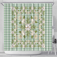 Squares Maile Leaf Shower Curtain Turquoise Palaka Hawaiian Quilt Pattern - Polynesian Pride