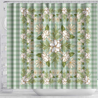 Squares Maile Leaf Shower Curtain Turquoise Palaka Hawaiian Quilt Pattern - Polynesian Pride