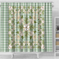 Squares Maile Leaf Shower Curtain Turquoise Palaka Hawaiian Quilt Pattern - Polynesian Pride