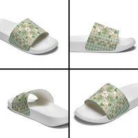 Squares Maile Leaf Slide Sandals Turquoise Palaka Hawaiian Quilt Pattern - Polynesian Pride